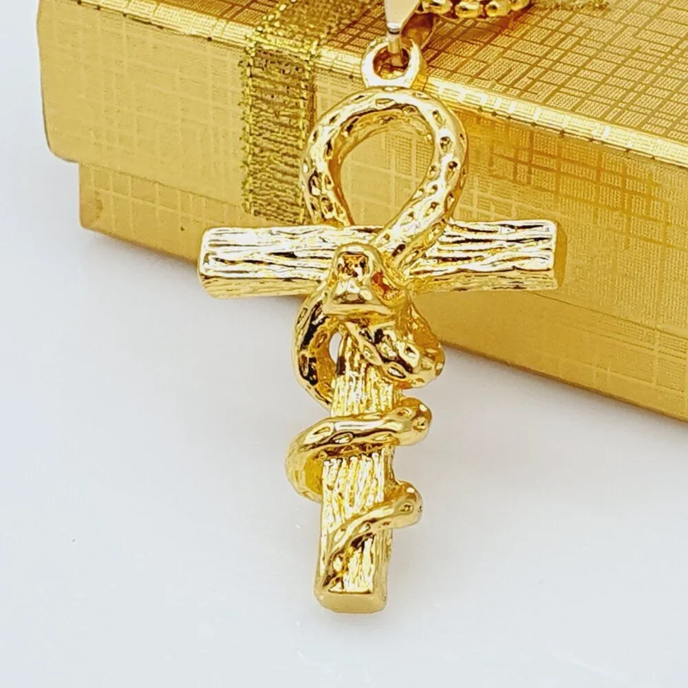 Gothic Snake Wrapped Cross Necklace for Men, BL55590025